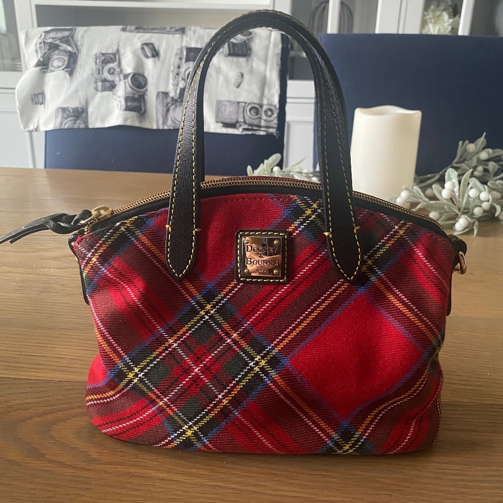 Dooney & Bourke Mini Windsor Ruby Cotton Tartan Dome Satchel purse bag